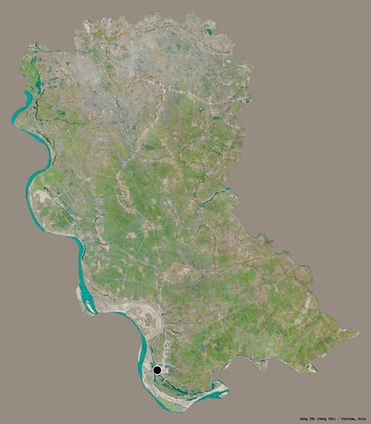 Vietnam vilayeti Hung Yen 'in görüntüsü, başkenti koyu renk arka planda izole edilmiş. Uydu görüntüleri. 3B görüntüleme