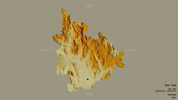 越南Kon Tum地区 在一个地理参照框的坚实背景上被隔离 地形浮雕图 3D渲染 — 图库照片