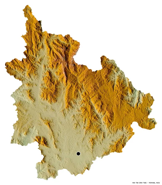 ベトナムの省 コントゥムの形で その首都は白い背景に孤立しています 地形図 3Dレンダリング — ストック写真