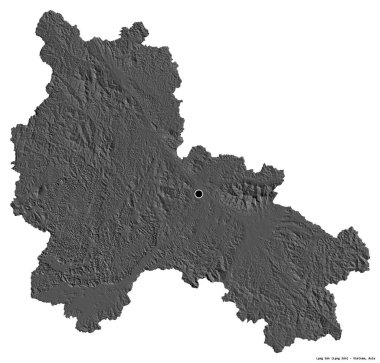 Beyaz arka planda başkenti izole edilmiş Lang Son, Vietnam vilayeti. Çift seviyeli yükseklik haritası. 3B görüntüleme