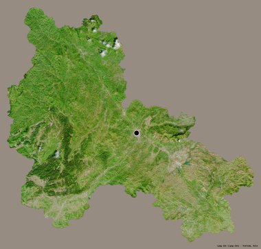 Lang Son 'un şekli, Vietnam vilayeti, başkenti koyu renk arka planda izole edilmiş. Uydu görüntüleri. 3B görüntüleme