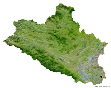 Nghe An, Vietnam eyaleti, başkenti beyaz arka planda izole edilmiş. Uydu görüntüleri. 3B görüntüleme