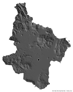 Ninh Thuan 'ın şekli, Vietnam eyaleti, başkenti beyaz arka planda izole edilmiş. Çift seviyeli yükseklik haritası. 3B görüntüleme