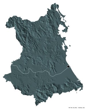 Beyaz arka planda başkenti izole edilmiş olan Phu Yen, Vietnam vilayeti. Renkli yükseklik haritası. 3B görüntüleme