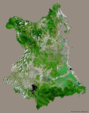 Vietnam vilayeti Phu Yen 'in şekli, başkenti katı bir renk arkaplanı ile izole edilmiştir. Uydu görüntüleri. 3B görüntüleme