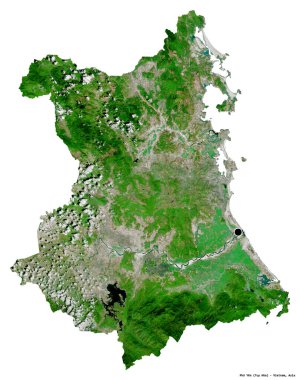 Beyaz arka planda başkenti izole edilmiş olan Phu Yen, Vietnam vilayeti. Uydu görüntüleri. 3B görüntüleme