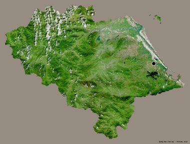 Quang Nam 'ın şekli, Vietnam vilayeti, başkenti katı bir renk arkaplanı ile izole edilmiş. Uydu görüntüleri. 3B görüntüleme