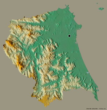 Quang Ngai 'nin şekli, Vietnam eyaleti, başkenti katı bir renk arkaplanı ile izole edilmiştir. Topografik yardım haritası. 3B görüntüleme