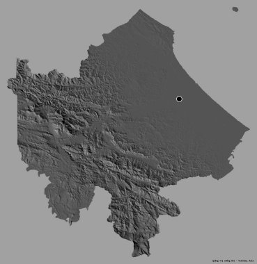 Quang Tri 'nin şekli, Vietnam vilayeti, başkenti katı bir renk arkaplanı ile izole edilmiş. Çift seviyeli yükseklik haritası. 3B görüntüleme