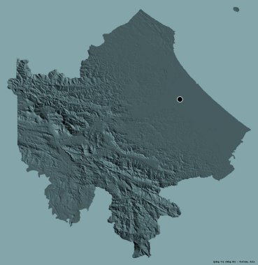 Quang Tri 'nin şekli, Vietnam vilayeti, başkenti katı bir renk arkaplanı ile izole edilmiş. Renkli yükseklik haritası. 3B görüntüleme