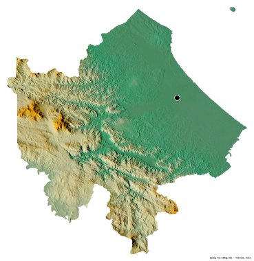 Beyaz arka planda başkenti izole edilmiş Quang Tri, Vietnam vilayeti. Topografik yardım haritası. 3B görüntüleme