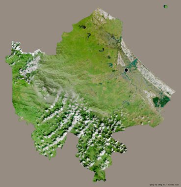 Quang Tri 'nin şekli, Vietnam vilayeti, başkenti katı bir renk arkaplanı ile izole edilmiş. Uydu görüntüleri. 3B görüntüleme
