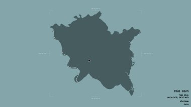 Tayland Binh bölgesi, Vietnam vilayeti, jeoreferatlı bir sınır kutusunda sağlam bir arka planda izole edilmiş. Etiketler. Renkli yükseklik haritası. 3B görüntüleme