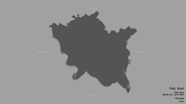 Tayland Binh bölgesi, Vietnam vilayeti, jeoreferatlı bir sınır kutusunda sağlam bir arka planda izole edilmiş. Etiketler. Çift seviyeli yükseklik haritası. 3B görüntüleme