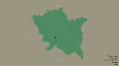 Tayland Binh bölgesi, Vietnam vilayeti, jeoreferatlı bir sınır kutusunda sağlam bir arka planda izole edilmiş. Etiketler. Topografik yardım haritası. 3B görüntüleme
