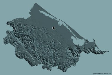 Thua Thien-Hue 'nun şekli, Vietnam vilayeti, başkenti sağlam bir renk arkaplanı ile izole edilmiş. Renkli yükseklik haritası. 3B görüntüleme