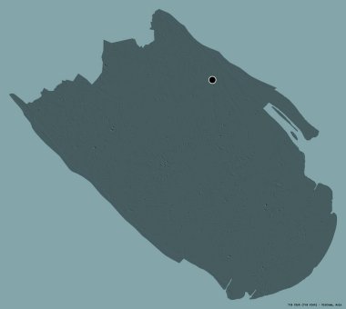 Vietnam vilayeti Tra Vinh 'in şekli, başkenti katı bir renk arkaplanı ile izole edilmiştir. Renkli yükseklik haritası. 3B görüntüleme