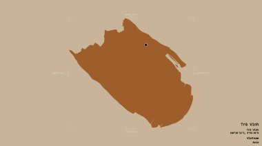 Vietnam vilayeti, Tra Vinh bölgesi, jeoreferatlı bir sınır kutusunda sağlam bir arka planda izole edilmiş. Etiketler. Desenli dokuların bileşimi. 3B görüntüleme