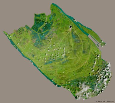 Vietnam vilayeti Tra Vinh 'in şekli, başkenti katı bir renk arkaplanı ile izole edilmiştir. Uydu görüntüleri. 3B görüntüleme