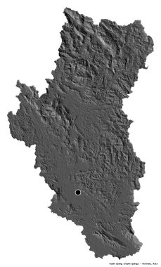 Vietnam 'ın başkenti Tuyen Quang' ın beyaz arka planda izole edilmiş hali. Çift seviyeli yükseklik haritası. 3B görüntüleme