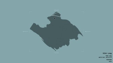 Vinh Long bölgesi, Vietnam vilayeti, jeoreferatlı bir sınır kutusunda sağlam bir arka planda izole edilmiş. Etiketler. Renkli yükseklik haritası. 3B görüntüleme