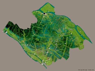 Vinh Long 'un şekli, Vietnam vilayeti, başkenti katı bir renk arkaplanı ile izole edilmiş. Uydu görüntüleri. 3B görüntüleme