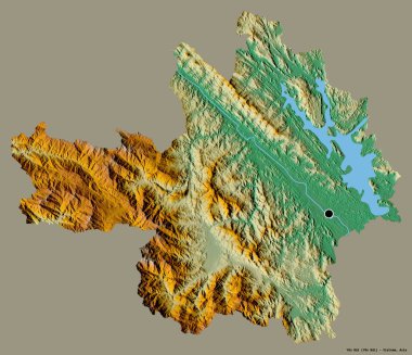 Vietnam vilayeti Yen Bai 'nin suretinde, başkenti koyu renk arka planda izole edilmiş. Topografik yardım haritası. 3B görüntüleme