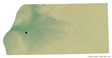 Batı Sahra Bölgesi 'nin Es Semara bölgesi, başkenti beyaz arka planda izole edilmiştir. Topografik yardım haritası. 3B görüntüleme