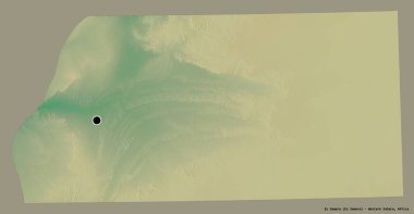 Batı Sahra Bölgesi 'nin Es Semara bölgesi, başkenti katı bir renk arkaplanı ile izole edilmiştir. Topografik yardım haritası. 3B görüntüleme