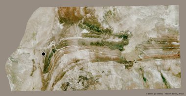 Batı Sahra Bölgesi 'nin Es Semara bölgesi, başkenti katı bir renk arkaplanı ile izole edilmiştir. Uydu görüntüleri. 3B görüntüleme