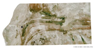 Batı Sahra Bölgesi 'nin Es Semara bölgesi, başkenti beyaz arka planda izole edilmiştir. Uydu görüntüleri. 3B görüntüleme