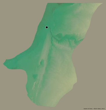 Batı Sahra 'nın Laayoune eyaleti, başkenti katı renk arkaplanı ile izole edilmiştir. Topografik yardım haritası. 3B görüntüleme