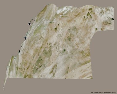 Batı Sahra Bölgesi 'nin başkenti Oued el Dahab' ın katı renk arkaplanı ile izole edilmiş hali. Uydu görüntüleri. 3B görüntüleme