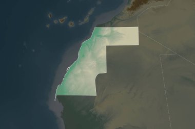 Batı Sahra 'nın şekli komşu bölgelerin dedoygunluğuyla ayrılır. Sınırlar. Topografik yardım haritası. 3B görüntüleme