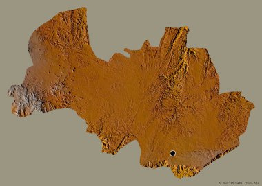 Al Bayda 'nın şekli, Yemen valiliği, başkenti sağlam bir renk arkaplanı ile izole edilmiş. Topografik yardım haritası. 3B görüntüleme