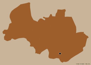 Al Bayda 'nın şekli, Yemen valiliği, başkenti sağlam bir renk arkaplanı ile izole edilmiş. Desenli dokuların bileşimi. 3B görüntüleme