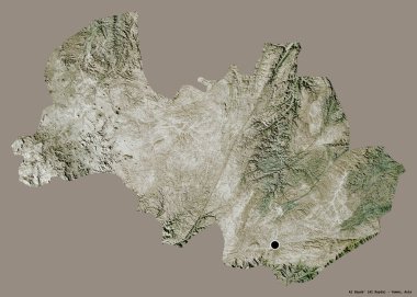 Al Bayda 'nın şekli, Yemen valiliği, başkenti sağlam bir renk arkaplanı ile izole edilmiş. Uydu görüntüleri. 3B görüntüleme