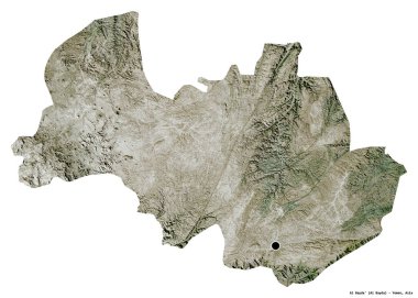 Al Bayda 'nın şekli, Yemen valiliği, başkenti beyaz arka planda izole edilmiş. Uydu görüntüleri. 3B görüntüleme