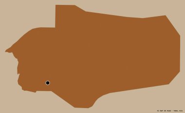Al Jawf 'ın şekli, Yemen valisi, başkenti koyu renk arka planda izole edilmiş. Desenli dokuların bileşimi. 3B görüntüleme