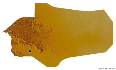 Al Jawf 'ın şekli, Yemen valisi, başkenti beyaz arka planda izole edilmiş. Topografik yardım haritası. 3B görüntüleme