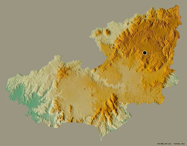 ベトナムの省ラモン族の形で その首都はしっかりとした色の背景に隔離されています 地形図 3Dレンダリング — ストック写真