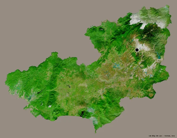 ベトナムの省ラモン族の形で その首都はしっかりとした色の背景に隔離されています 衛星画像 3Dレンダリング — ストック写真