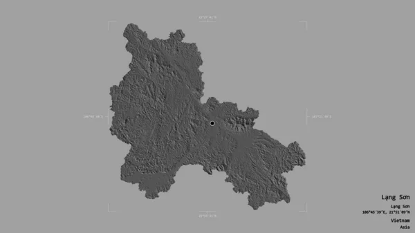 越南兰山的一个区域 在一个地理参考的包围箱中 被坚实的背景隔离 Bilevel高程图 3D渲染 — 图库照片