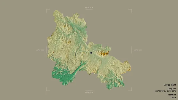 ベトナムの省 ラングソンのエリアは 洗練された境界ボックス内のしっかりとした背景に隔離されています ラベル 地形図 3Dレンダリング — ストック写真
