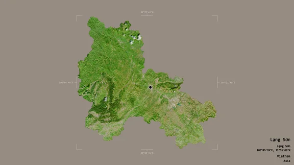 ベトナムの省 ラングソンのエリアは 洗練された境界ボックス内のしっかりとした背景に隔離されています ラベル 衛星画像 3Dレンダリング — ストック写真