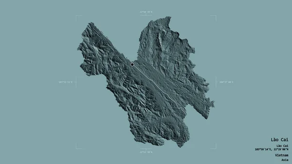 ベトナムの省 ラオス蔡のエリアは 洗練された境界ボックス内の強固な背景に隔離されています ラベル 色の標高マップ 3Dレンダリング — ストック写真