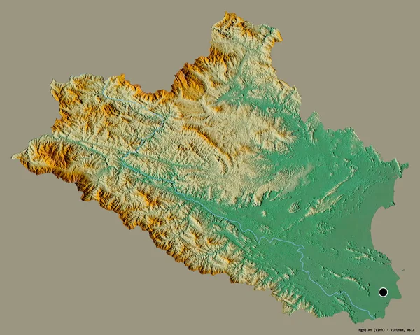 Форма Nghe Провинция Вьетнам Столицей Изолированы Прочном Цветном Фоне Топографическая — стоковое фото