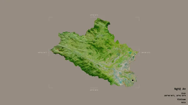 ベトナムの省 Nghe An地域は 洗練された境界ボックス内の強固な背景に隔離されています ラベル 衛星画像 3Dレンダリング — ストック写真