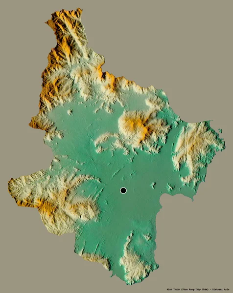 ベトナムの省 ニントゥアンの形状は その資本金でしっかりとした色の背景に隔離されています 地形図 3Dレンダリング — ストック写真