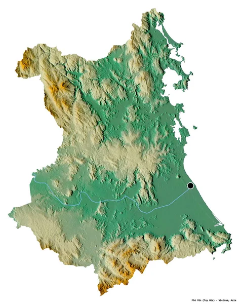 ベトナムの省 フーイェンの形で その首都は白い背景に隔離されています 地形図 3Dレンダリング — ストック写真